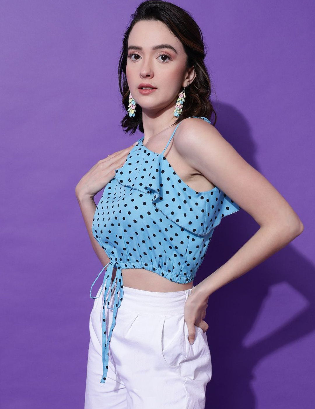 Kotty Women Polka Dots Printed One Shoulder  Top