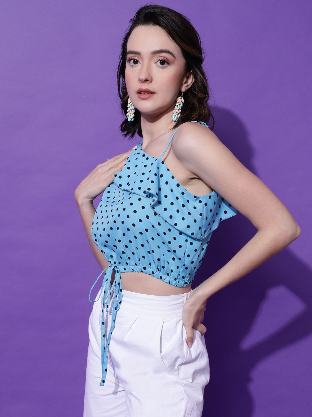 Kotty Women Polka Dots Printed One Shoulder  Top