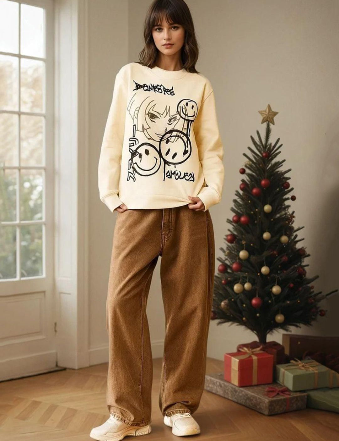 Kotty Women Graphic Printed Round Neck Therma-Fit Sweatshirt