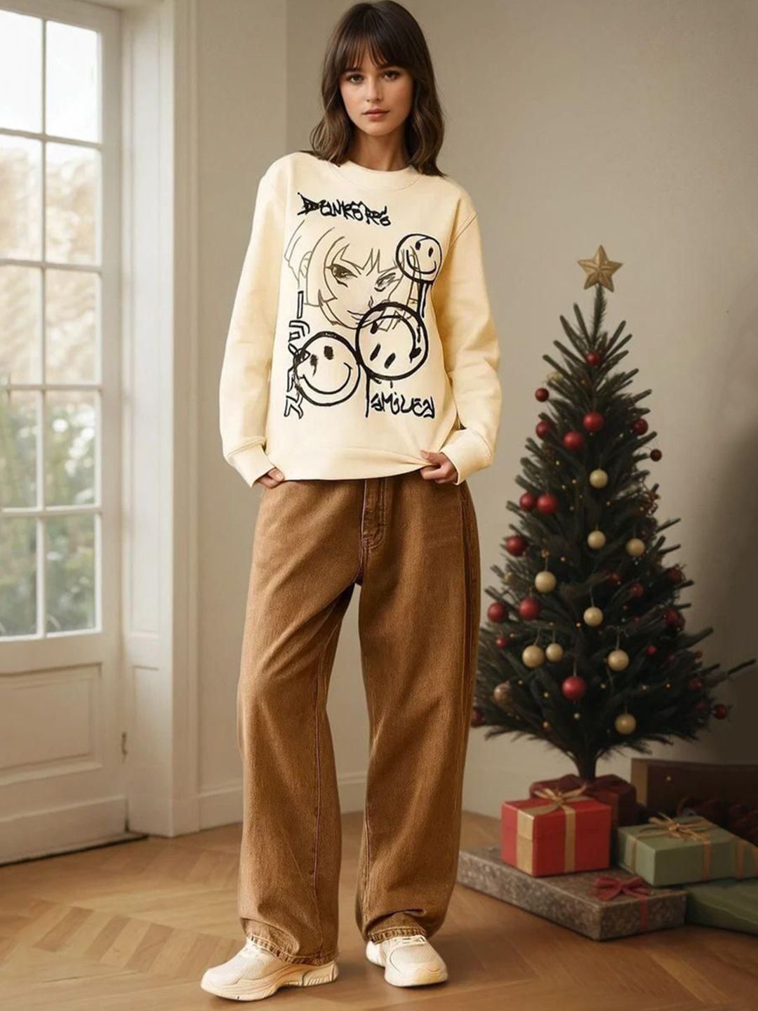 Kotty Women Graphic Printed Round Neck Therma-Fit Sweatshirt