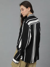 Kotty Women Opaque Striped Casual Oversized Shirt