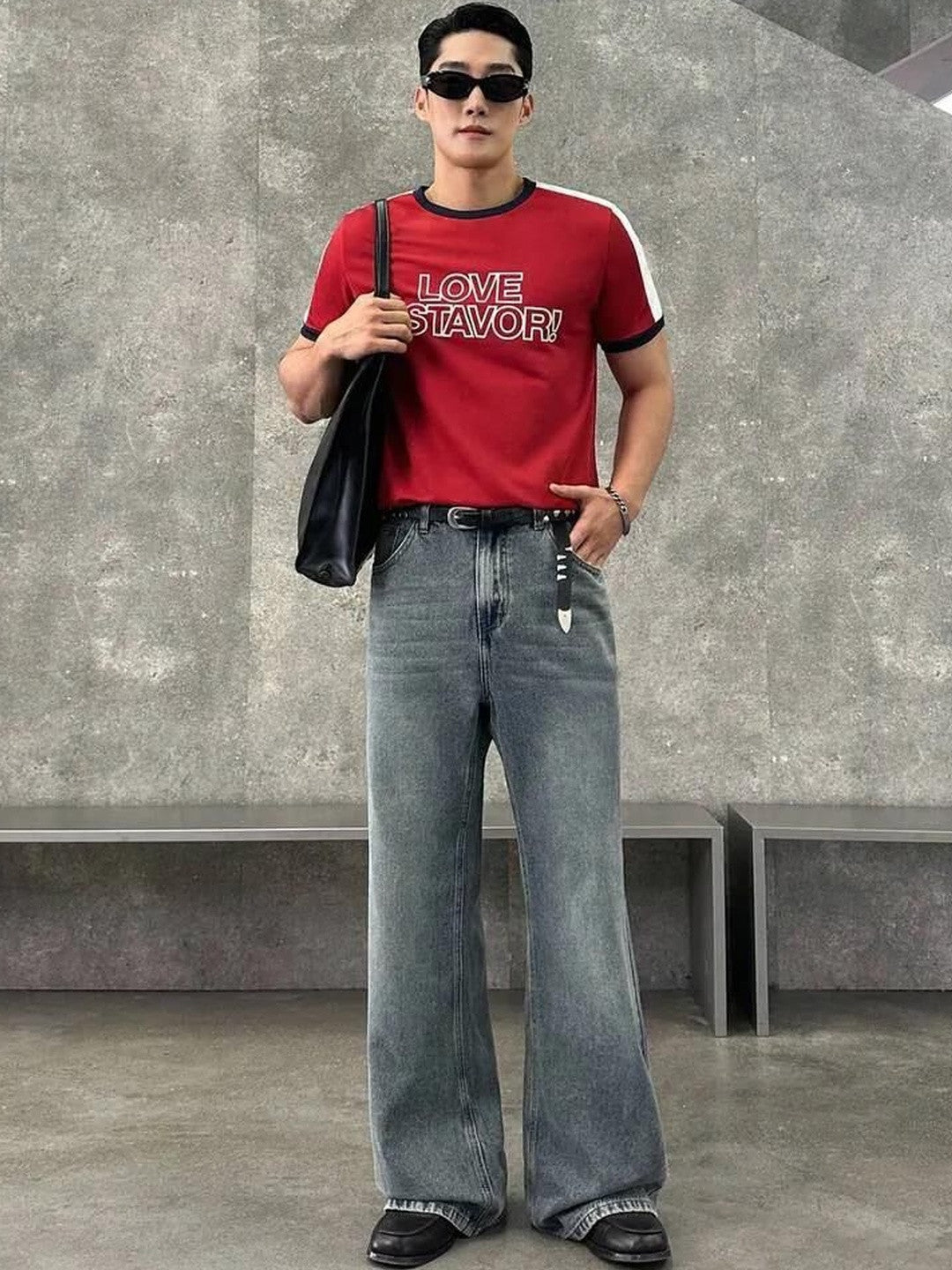 Kotty Men Wide Leg High Rise Light Fade Stretchable Jeans