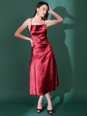 Kotty Cowl Neck Satin A-Line Midi Dress