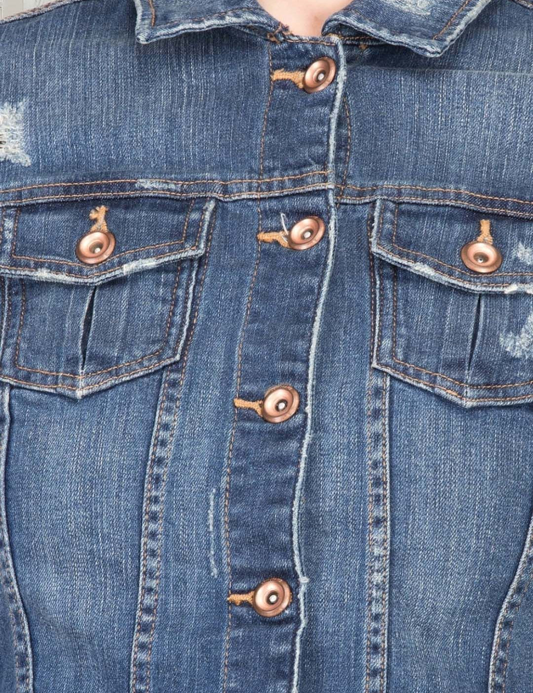 Kotty Women Spread Collar Solid Denim Jacket