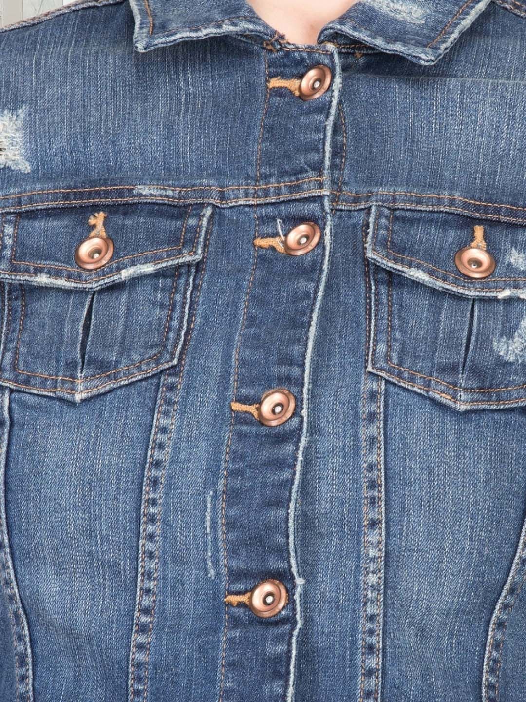 Kotty Women Spread Collar Solid Denim Jacket