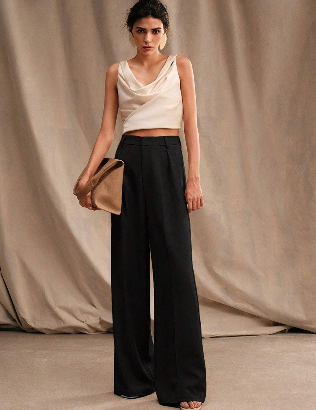 Kotty Women Relaxed Straight Fit High-Rise Pleated Wide Leg Trousers