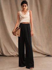 Kotty Women Relaxed Straight Fit High-Rise Pleated Wide Leg Trousers
