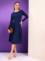 Kotty Round Neck Pleated Fit & Flare Dress