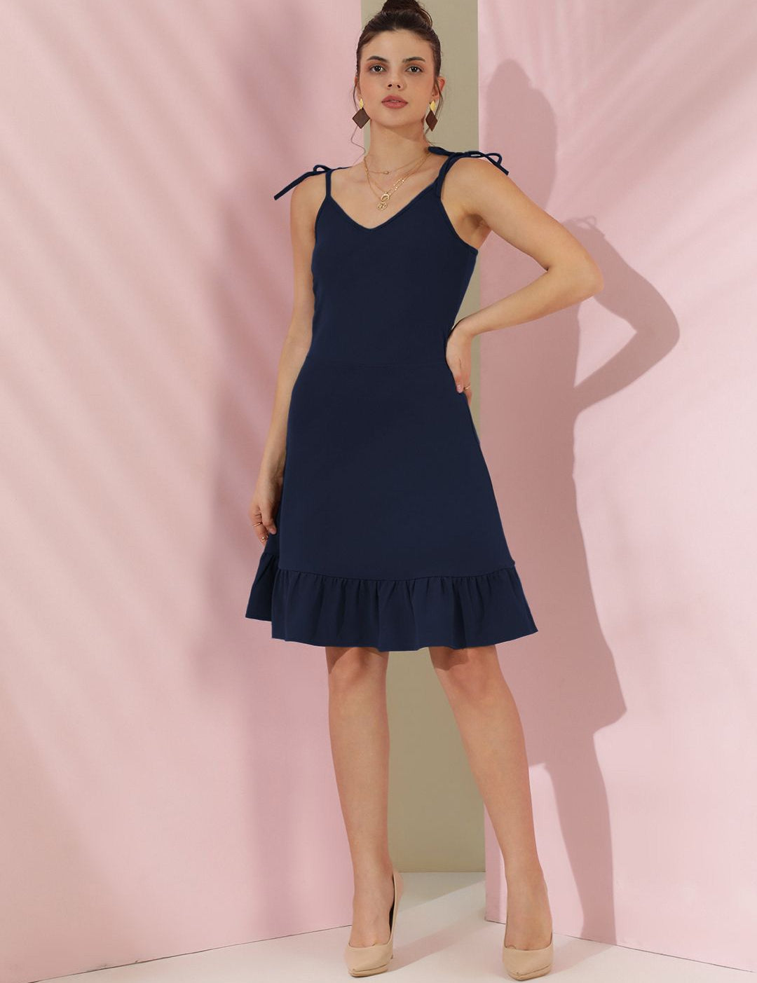 Kotty Women Shoulder Straps Ruffles Fit & Flare Dress