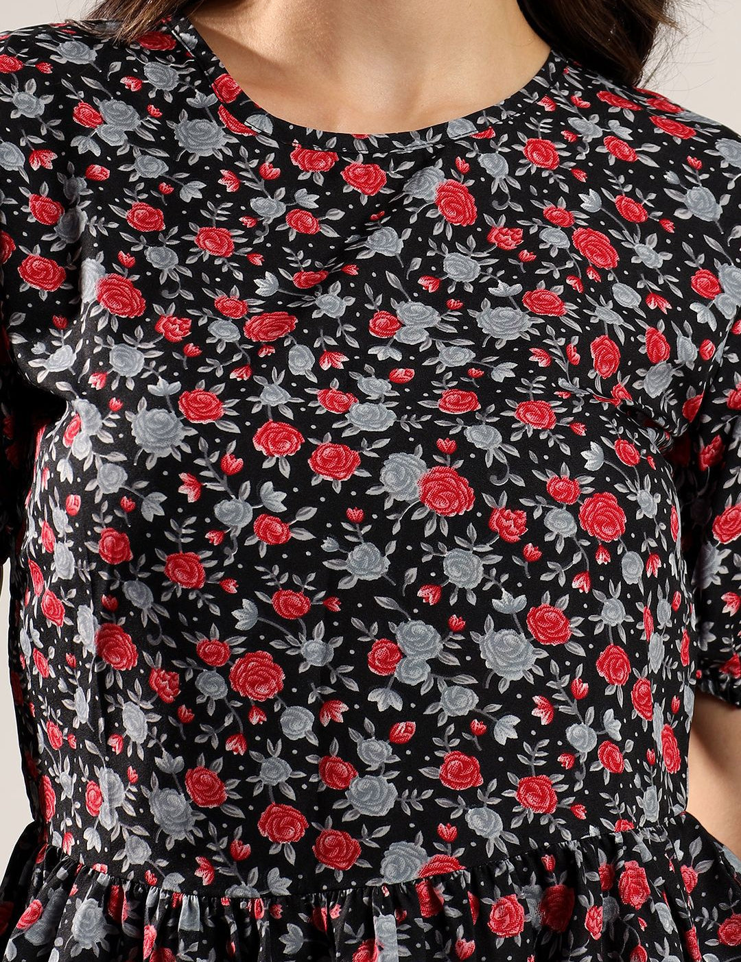 Kotty Women Floral Printed Puff Sleeve Peplum Top