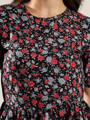 Kotty Women Floral Printed Puff Sleeve Peplum Top