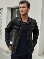 Kotty Men Solid Spread Collar Denim Jacket