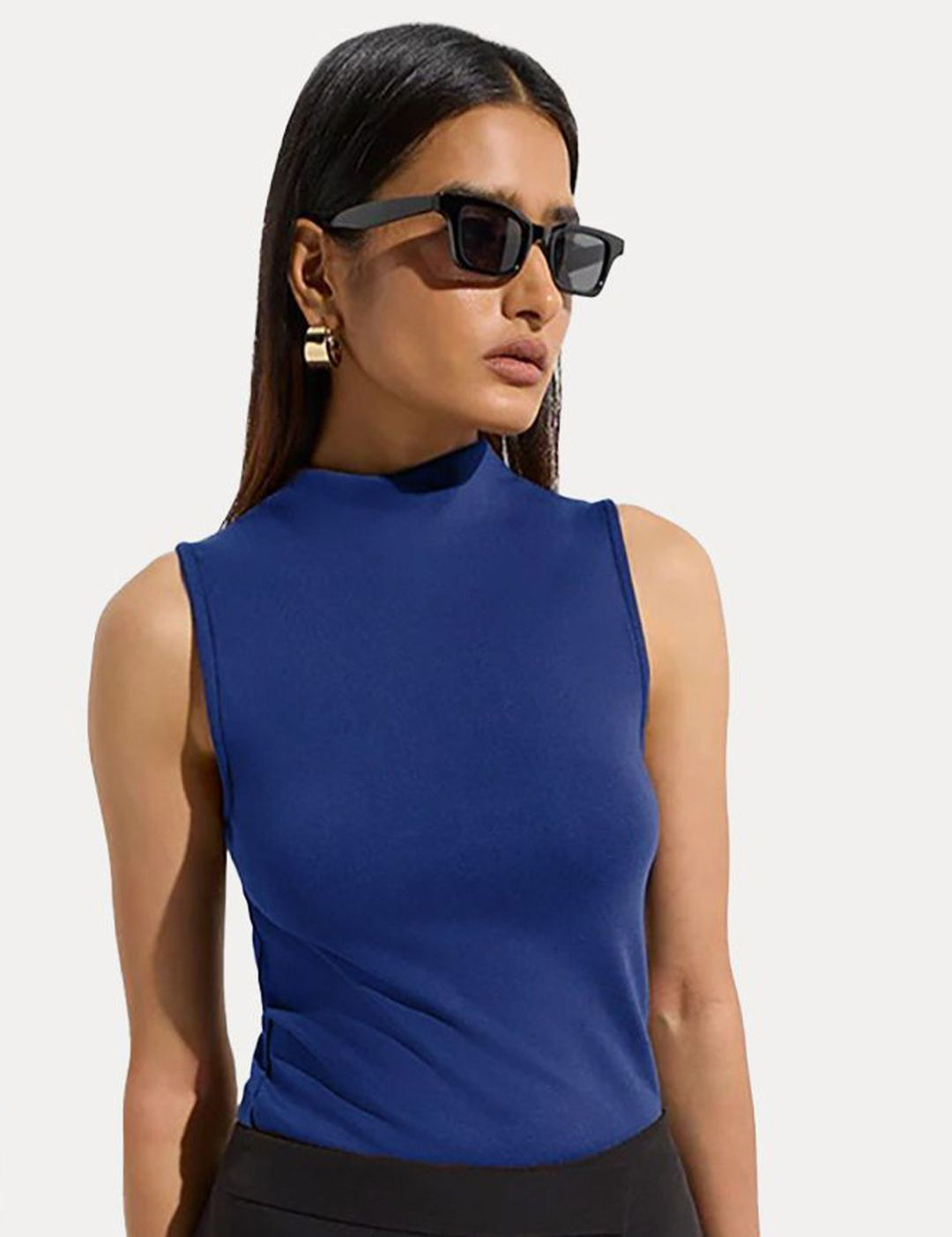 Kotty Pack Of 2 Solid High Neck Sleeveless Fitted Top