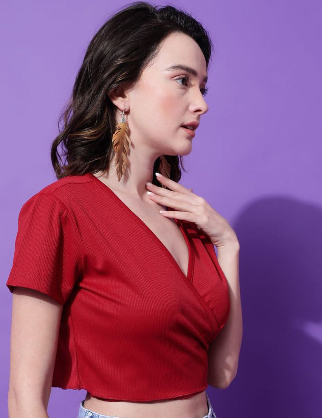 Kotty Women Solid V-Neck Cotton Top