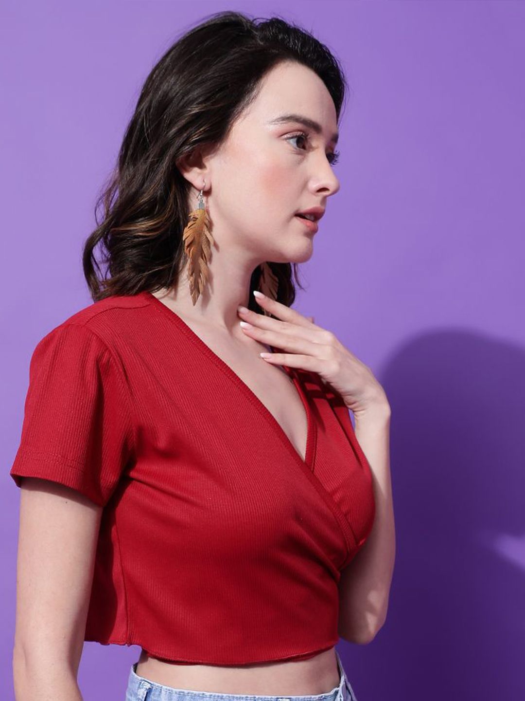 Kotty Women Solid V-Neck Cotton Top