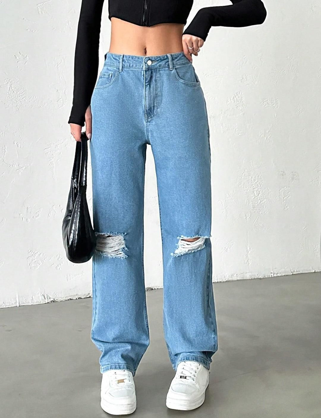 Kotty Women Straight Fit High-Rise Highly Distressed Stretchable Jeans