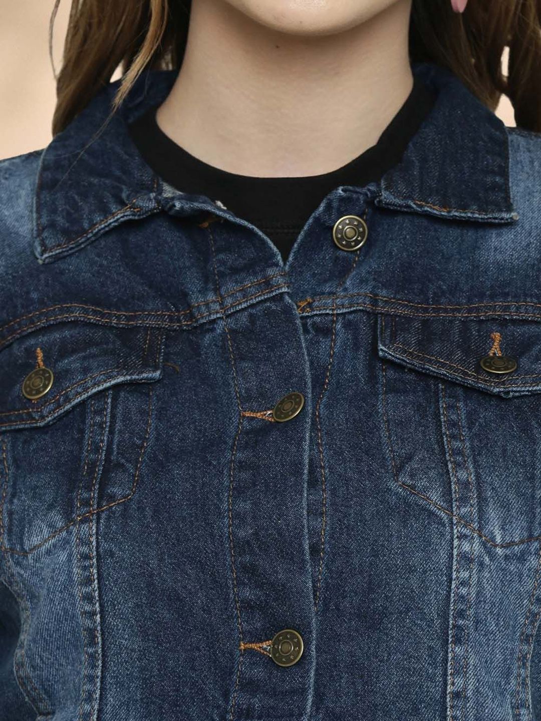 Kotty Women Spread Collar Solid Denim Jacket