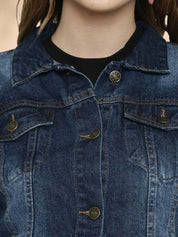 Kotty Women Spread Collar Solid Denim Jacket