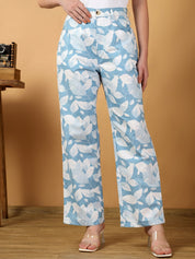 Kotty Women Floral Printed Relaxed Straight Leg Straight Fit Easy Wash Trousers