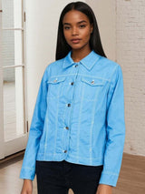 Kotty Women Spread Collar Solid Denim Jacket
