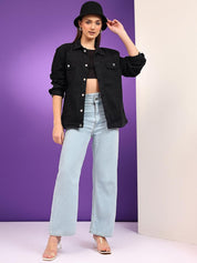 Kotty Women Spread Collar Solid Casual Denim Jacket