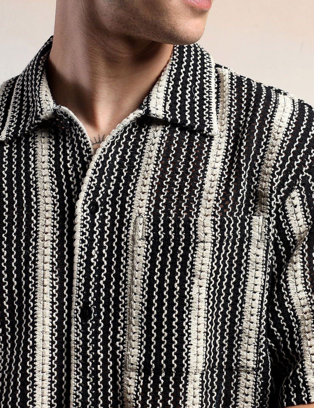 Kotty Men Monochrome Striped Cotton Shirt