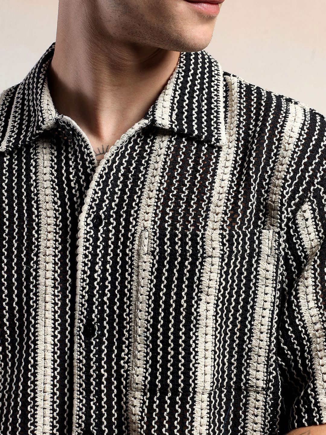Kotty Men Monochrome Striped Cotton Shirt