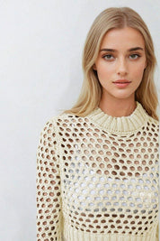 Kotty Women Self Design Round Neck Full Sleeves Cotton Crop Top