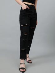 Kotty Women Straight Fit High-Rise Highly Distressed Cotton Stretchable Jeans