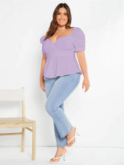 KOTTY Sweetheart Neck Puff Sleeve Peplum Top