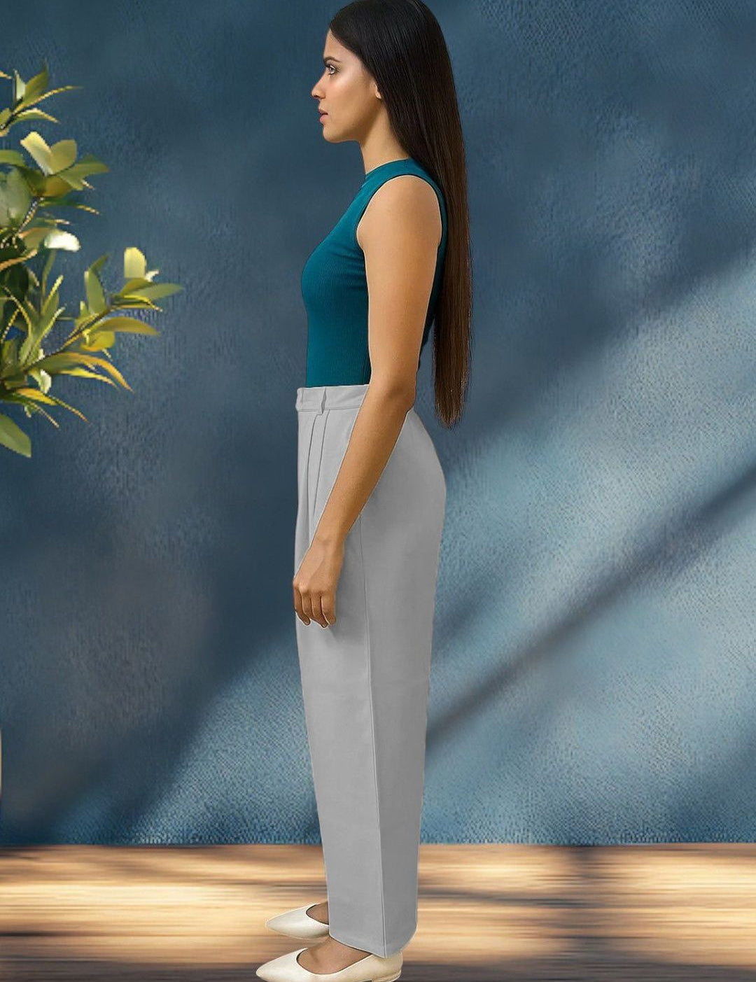 Kotty Women Solid  High-Rise Wide Leg Easy Wash Pleated Formal Trousers