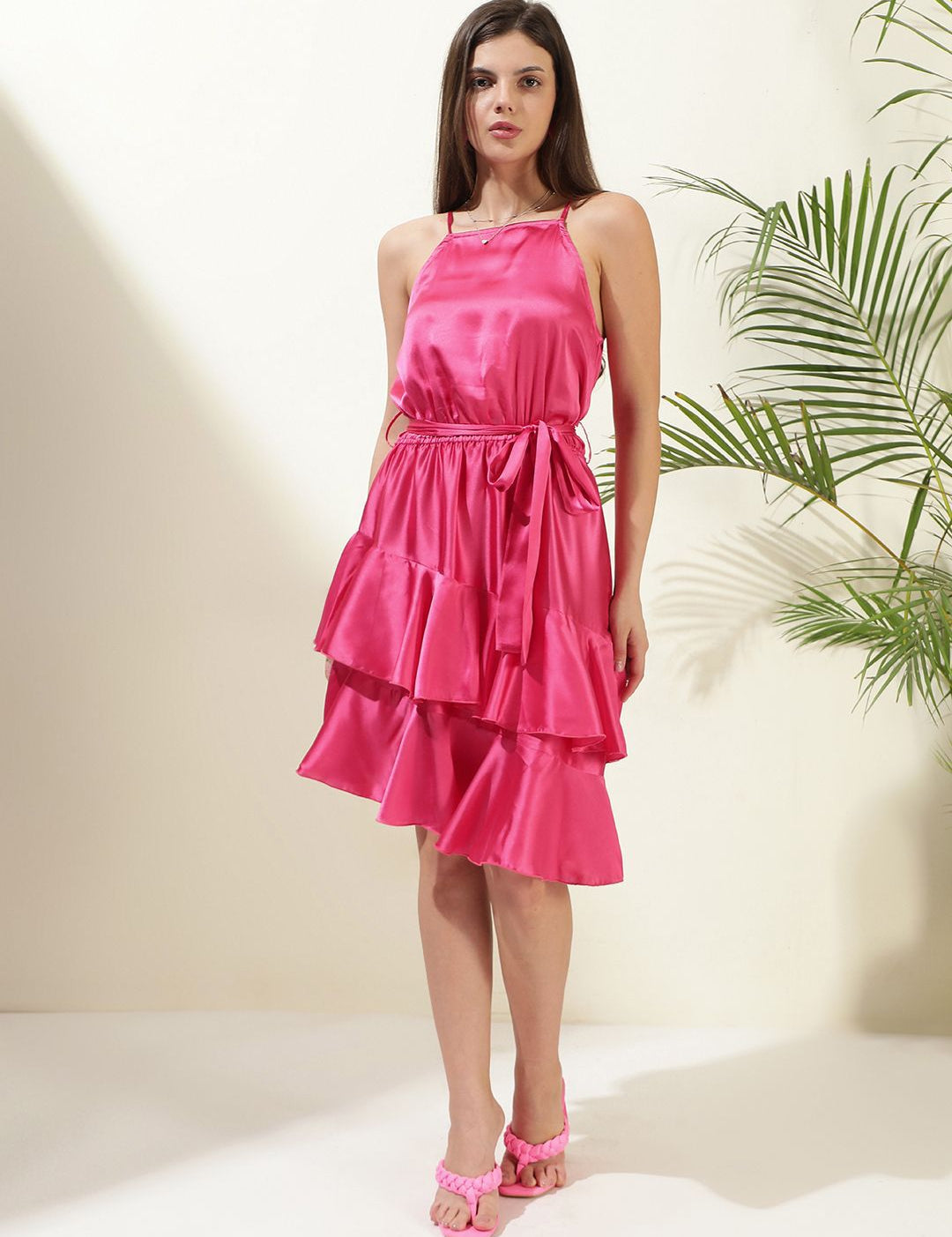 Kotty Women Solid Shoulder Straps Fit & Flare Dress