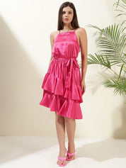 Kotty Women Solid Shoulder Straps Fit & Flare Dress