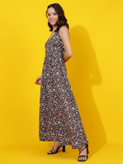 Kotty Women Shoulder Straps Floral Printed Gathered or Pleated Maxi Dress