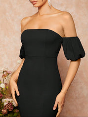Kotty Off-Shoulder Puff Sleeve Women Bodycon Midi Dress