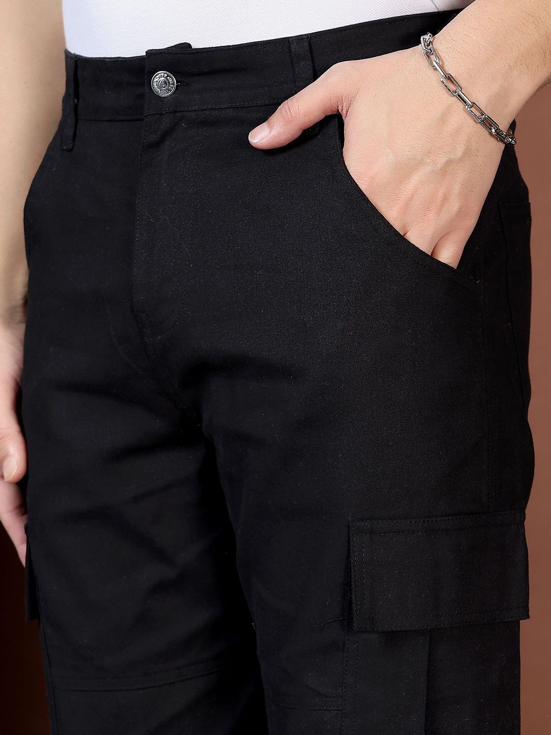 Kotty Men Easy Wash Regular Fit Mid-Rise Cargos Trousers