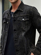 Kotty Men Solid Spread Collar Denim Jacket