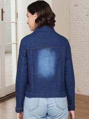 Kotty Women Spread Collar Solid Denim Jacket