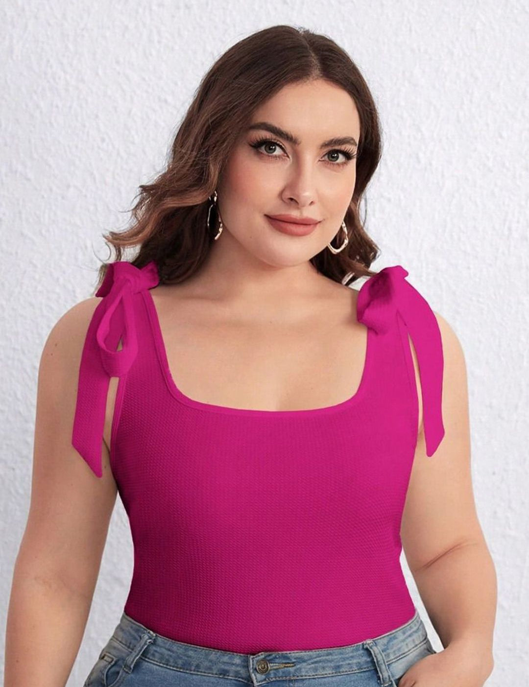 KOTTY Women Plus Size Solid Square Neck Top