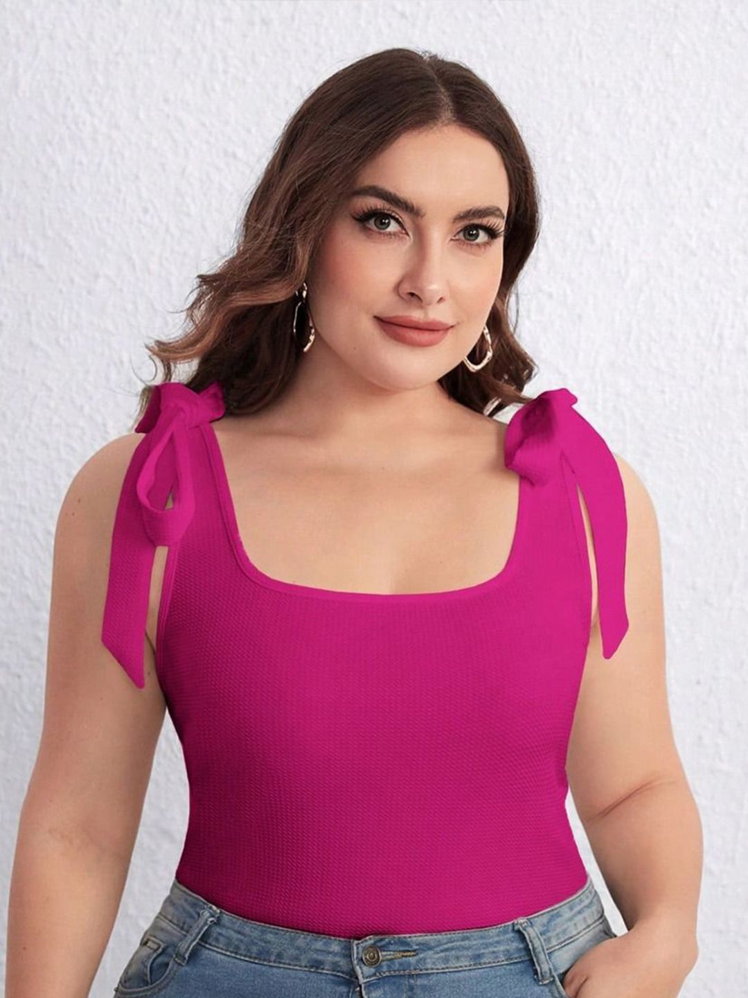KOTTY Women Plus Size Solid Square Neck Top