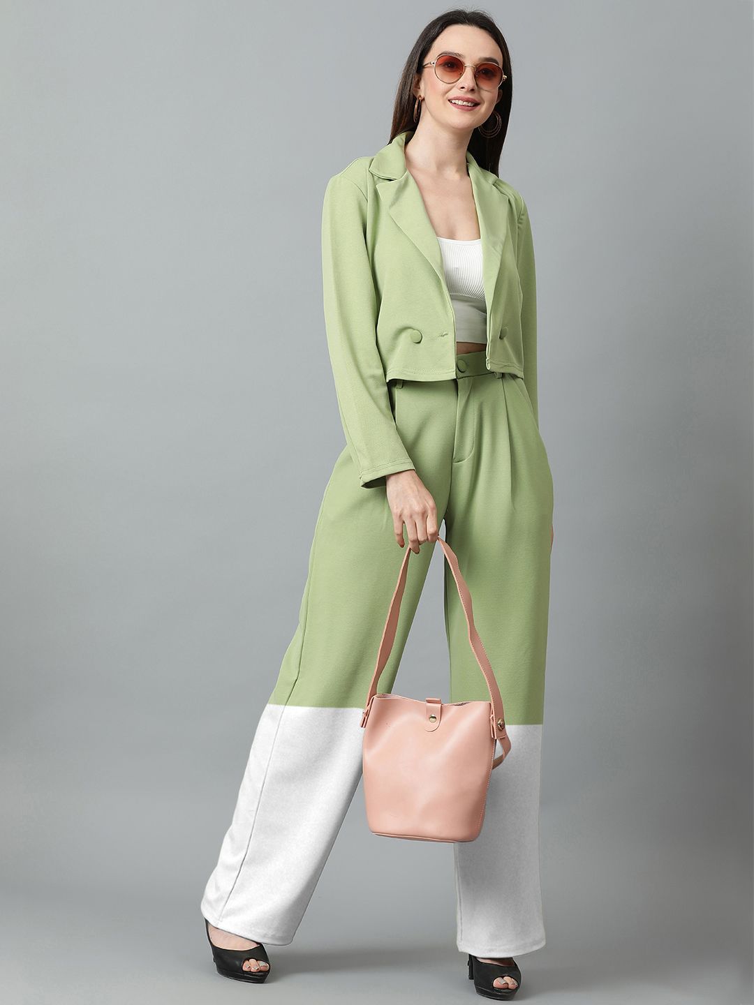 Kotty Women Colourblocked Relaxed Straight Leg Easy Wash Pleated Trousers