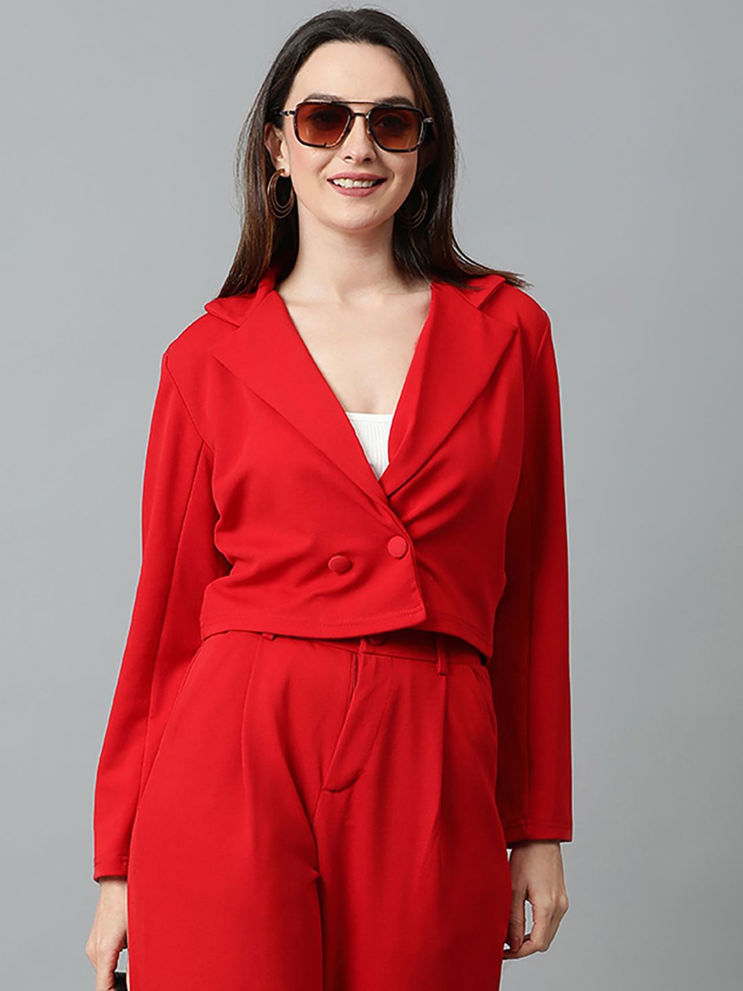 KOTTY Basics Women Double Breasted Crop Blazer