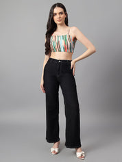 Kotty Women Vertical Stripes Square Neck Crop Top