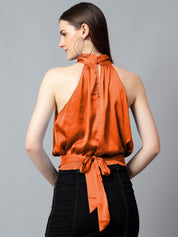Kotty Women Solid Halter Neck Satin Top