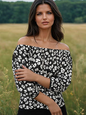 Kotty Women Floral Print Off-Shoulder Puff Sleeves Crepe Top