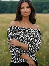 Kotty Women Floral Print Off-Shoulder Puff Sleeves Crepe Top