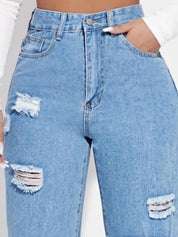 Kotty Women Cotton Straight Fit High-Rise Highly Distressed Jeans