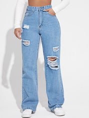 Kotty Women Cotton Straight Fit High-Rise Highly Distressed Jeans