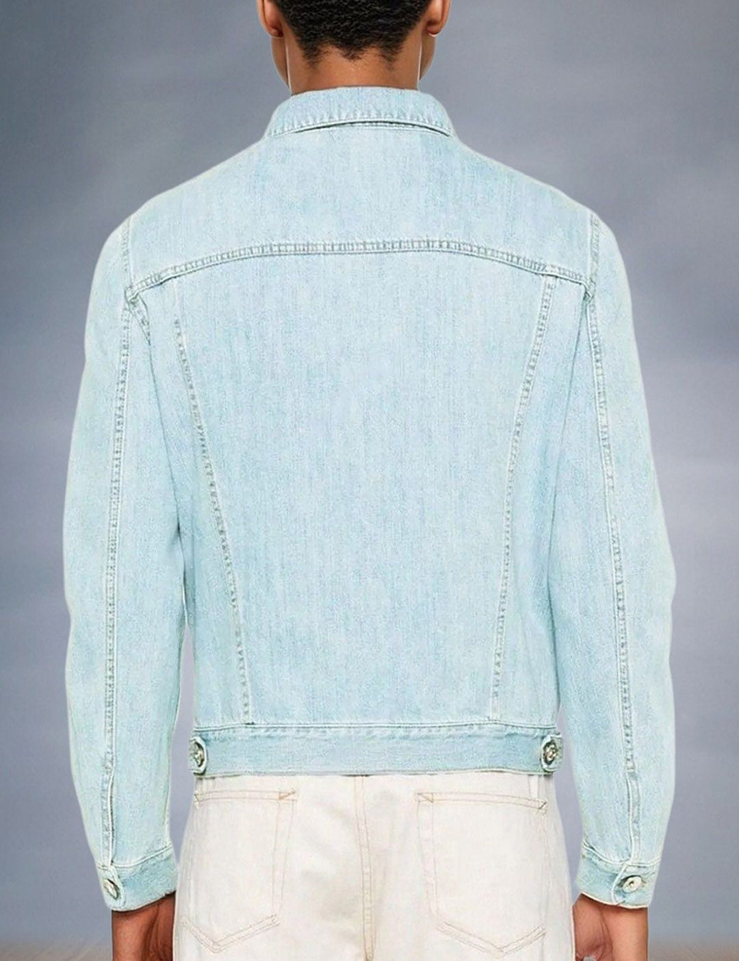 Kotty Men Spread Collar Solid Denim Jacket