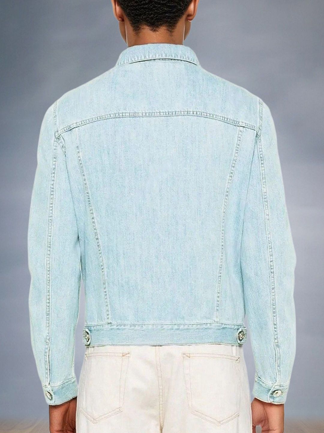 Kotty Men Spread Collar Solid Denim Jacket